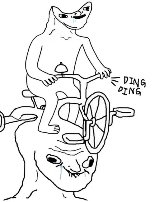 wojak on bike running over midwit